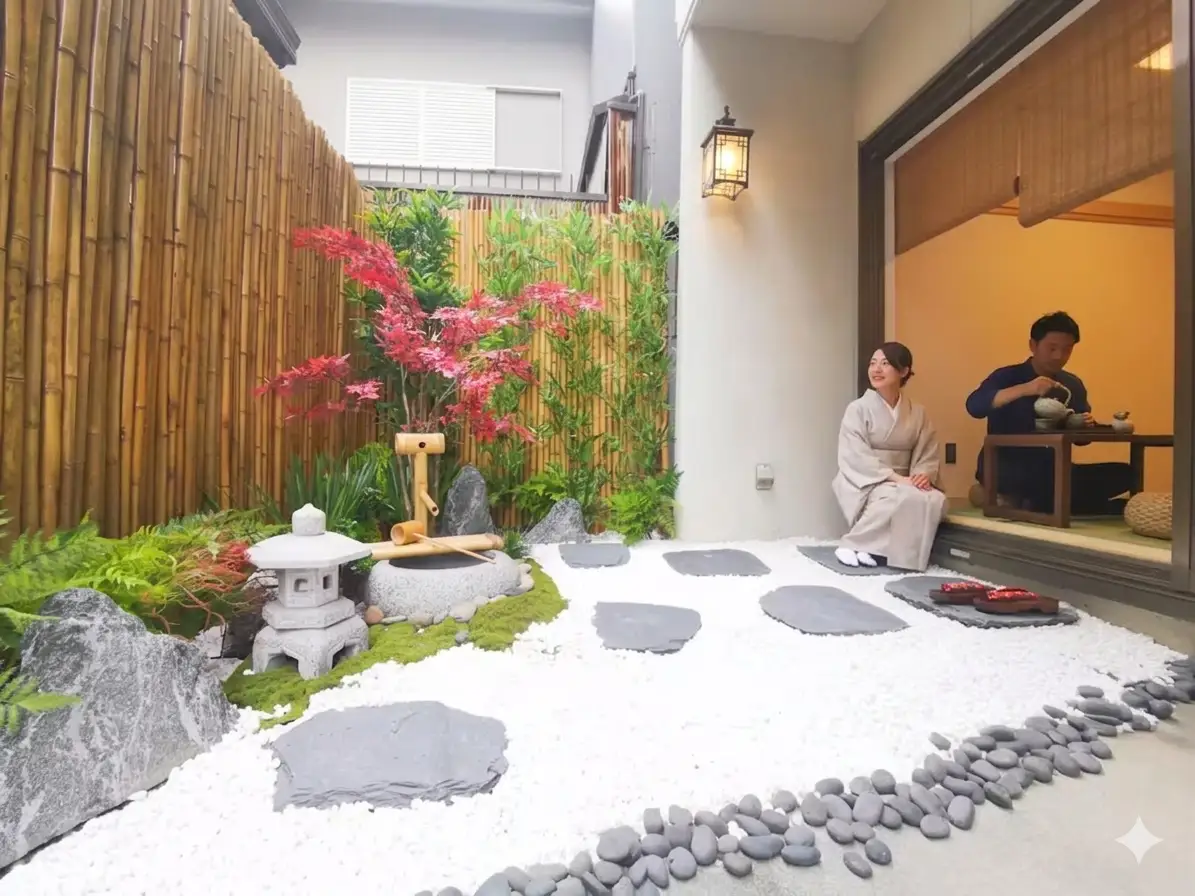 Before removing guests from a ryokan courtyard listing photo